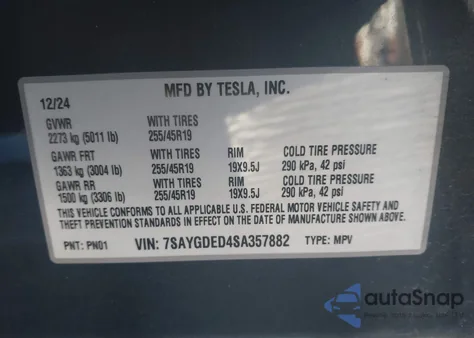 2025 Tesla Model Y Long Range Dual Motor Rear-Wheel Drive from USA, damaged, VIN 7SAYGDED4SA357882